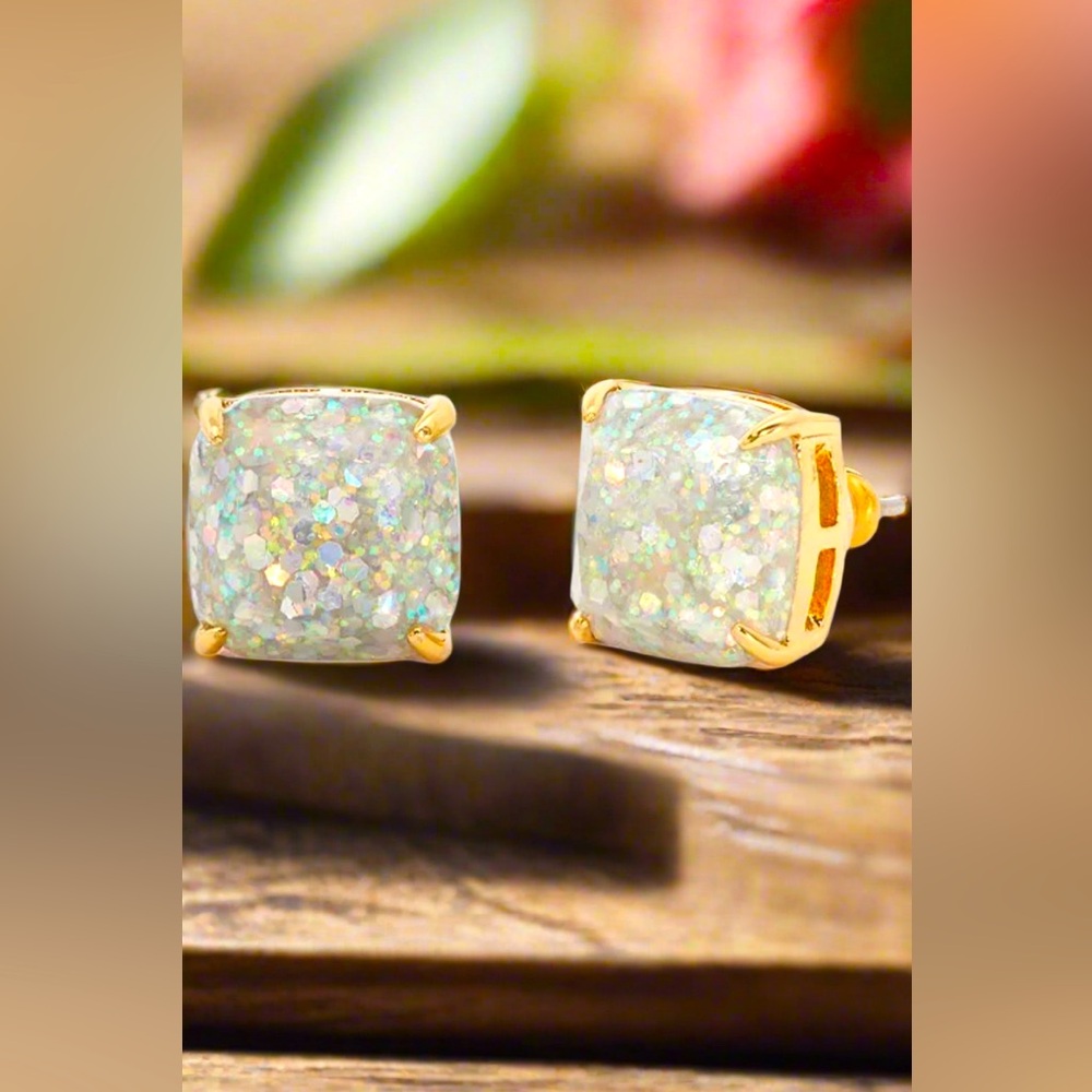 Kate Spade New York Glitter Gold Square Stud Earrings - Opal